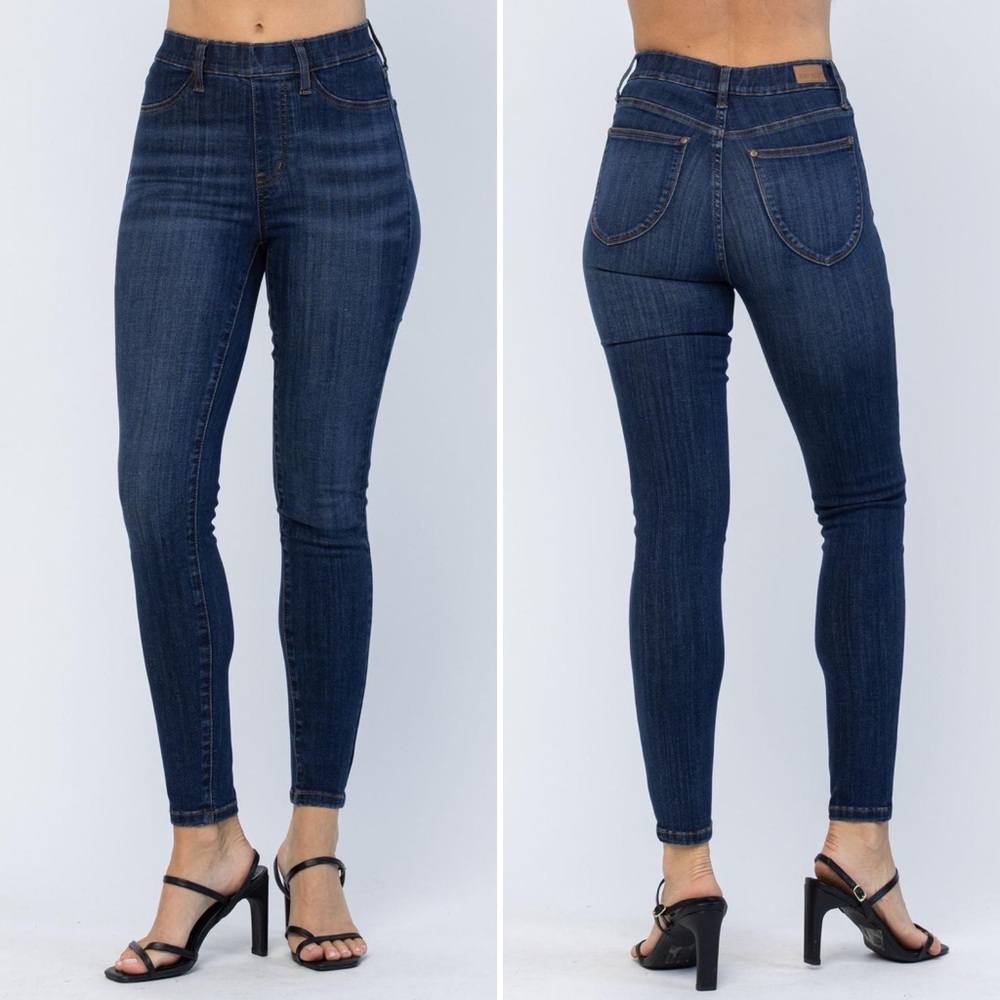 JUDY BLUE High Waist Pull-On Patch Pocket Dark Wash Skinny Jeans Size 11 | 30